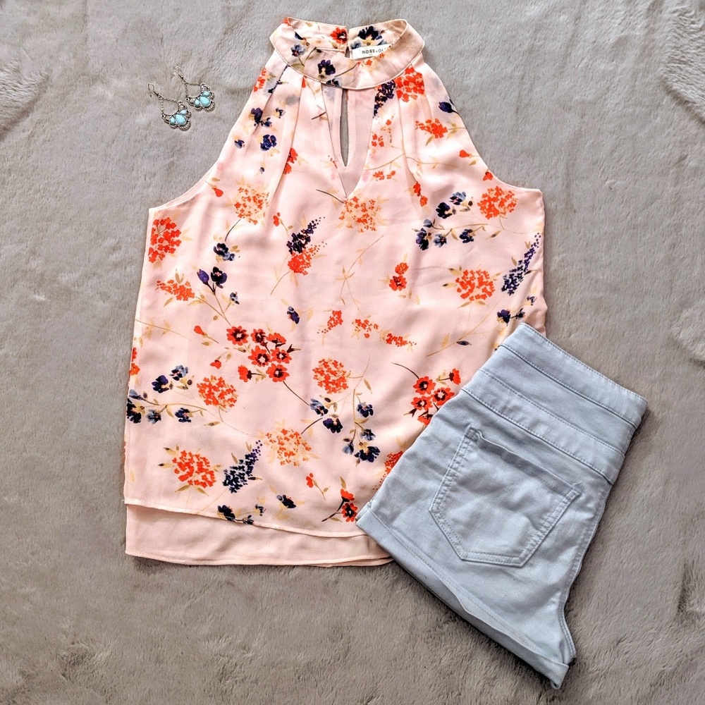 Rose + Olive Blush Floral Halter Top Size Medium